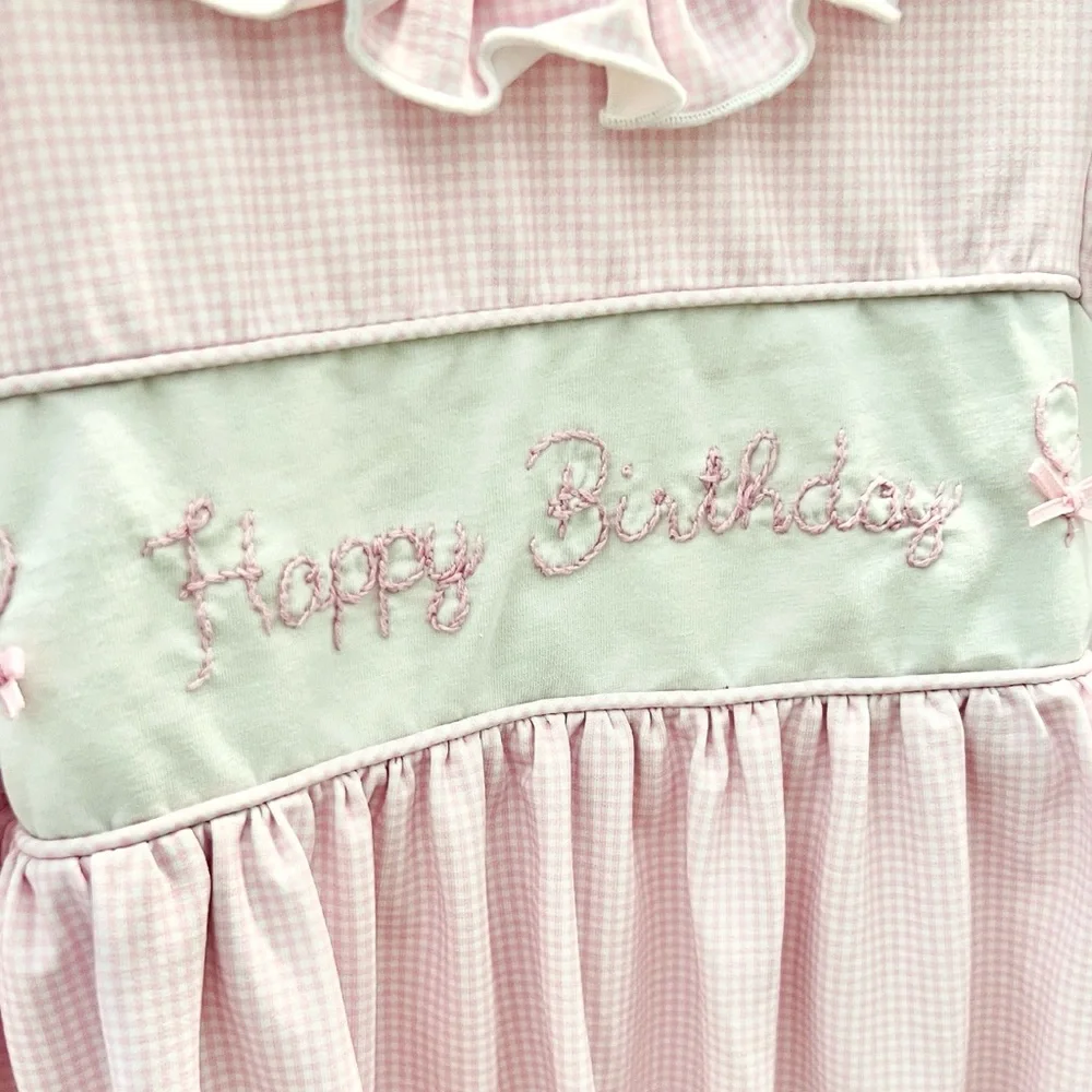 Cecil & Lou Gingham Knit Embroidered Happy Birthday Bubble